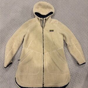 L.L. Bean Cream Sherpa Hooded Zip-Up Jacket with Navy Lining